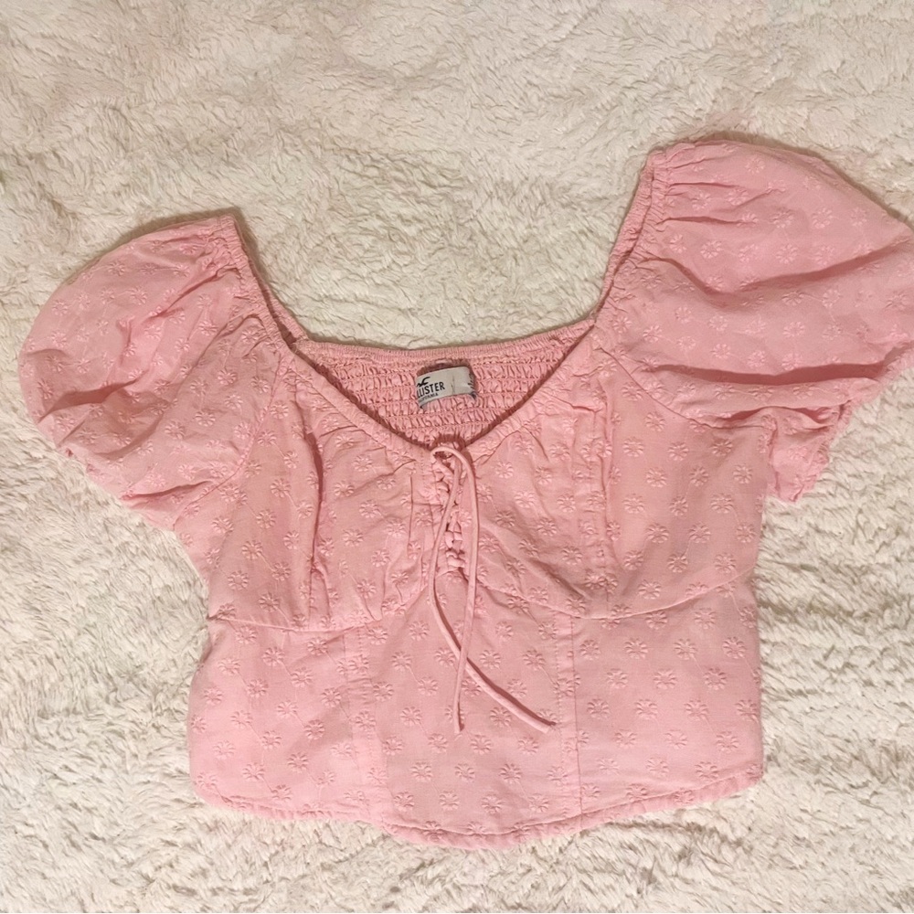 Pink top with flower detail from hollister (good as new)